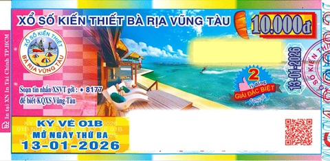 Giải đặc biệt Kỳ vé 1B mở thưởng ngày 13/01/2026