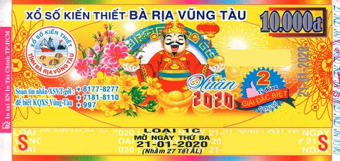 Giải đặc biệt Kỳ vé 1C mở thưởng ngày 21/01/2020