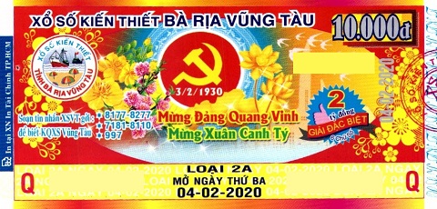 Giải đặc biệt Kỳ vé 2A mở thưởng ngày 04/02/2020