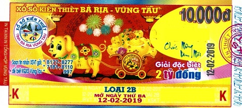 Giải đặc biệt Kỳ vé 2B mở thưởng ngày 12/02/2019
