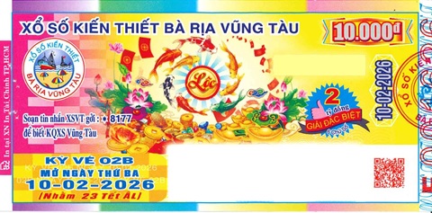Giải đặc biệt Kỳ vé 2B mở thưởng ngày 10/02/2026