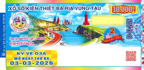Giải đặc biệt Kỳ vé 3A mở thưởng ngày 03/03/2026