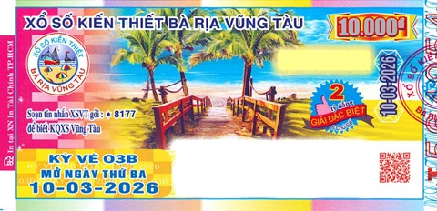 Giải đặc biệt Kỳ vé 3B mở thưởng ngày 10/03/2026