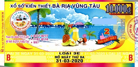 Giải đặc biệt Kỳ vé 3E mở thưởng ngày 31/03/2020