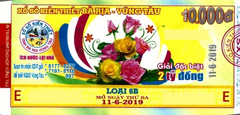 Giải đặc biệt Kỳ vé 6B mở thưởng ngày 11/06/2019