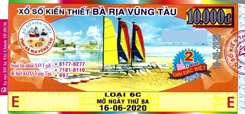 Giải đặc biệt Kỳ vé 6C mở thưởng ngày 16/06/2020