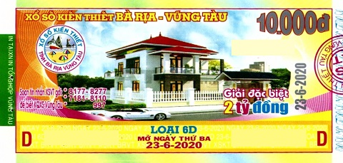 Giải đặc biệt Kỳ vé 6D mở thưởng ngày 23/06/2020