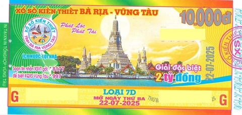 Giải đặc biệt Kỳ vé 7D mở thưởng ngày 22/07/2025