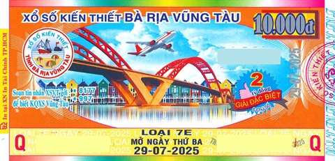 Giải đặc biệt Kỳ vé 7E mở thưởng ngày 29/07/2025