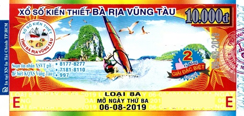 Giải đặc biệt Kỳ vé 8A mở thưởng ngày 06/08/2019