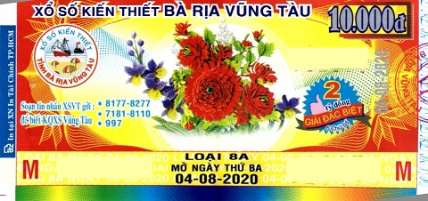 Giải đặc biệt Kỳ vé 8A mở thưởng ngày 04/08/2020