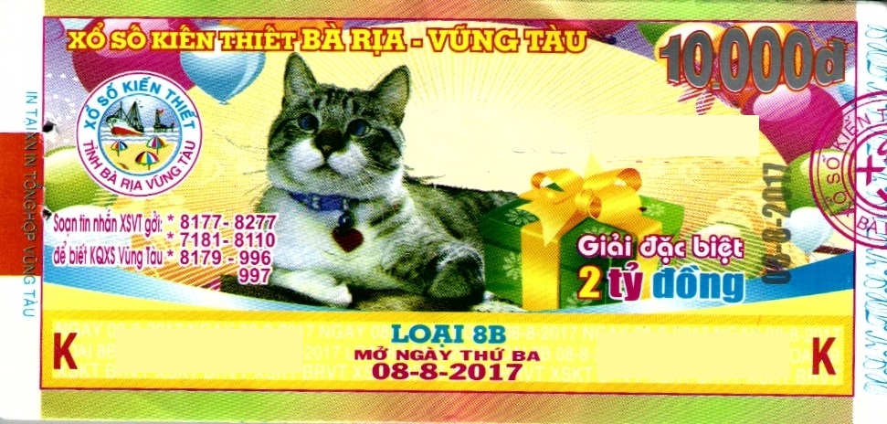 Giải đặc biệt Kỳ vé 8B mở thưởng ngày 08/08/2017
