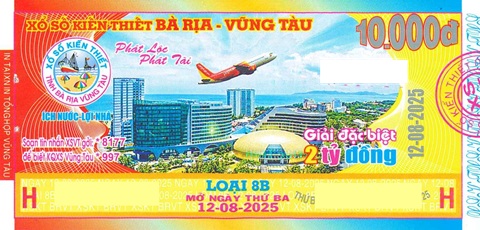 Giải đặc biệt Kỳ vé 8B mở thưởng ngày 12/08/2025