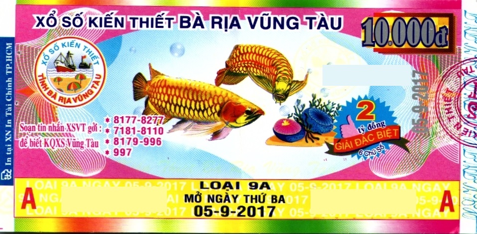 Giải đặc biệt Kỳ vé 9A mở thưởng ngày 05/09/2017