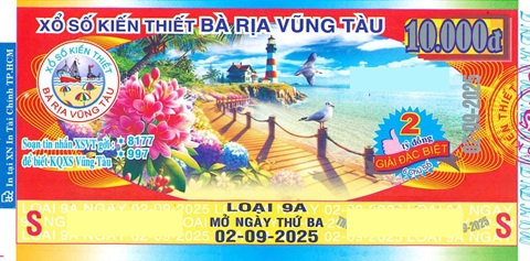 Giải đặc biệt Kỳ vé 9A mở thưởng ngày 02/09/2025