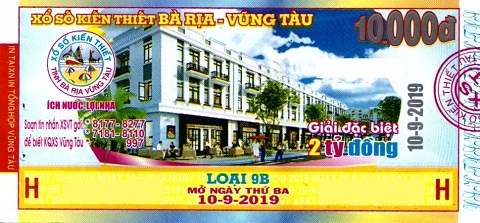 Giải đặc biệt Kỳ vé 9B mở thưởng ngày 10/09/2019