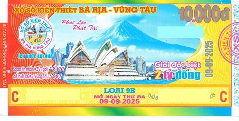 Giải đặc biệt Kỳ vé 9B mở thưởng ngày 09/09/2025
