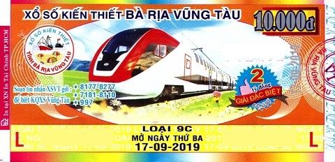 Giải đặc biệt Kỳ vé 9C mở thưởng ngày 17/09/2019