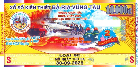 Giải đặc biệt Kỳ vé 9E mở thưởng ngày 30/09/2025