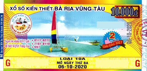 Giải đặc biệt Kỳ vé 10A mở thưởng ngày 06/10/2020