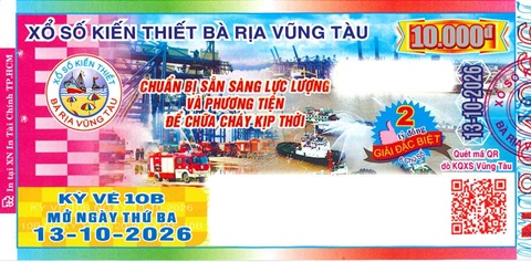 Giải đặc biệt Kỳ vé 10B mở thưởng ngày 13/10/2026