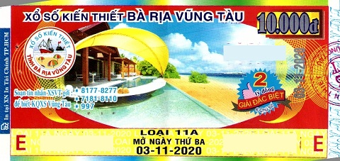 Giải đặc biệt Kỳ vé 11A mở thưởng ngày 03/11/2020