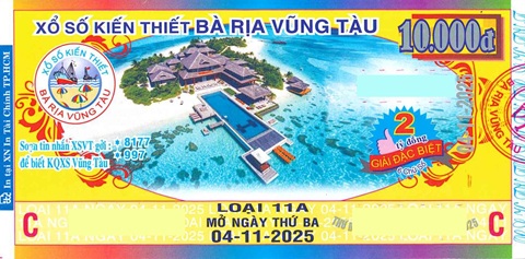 Giải đặc biệt Kỳ vé 11A mở thưởng ngày 04/11/2025