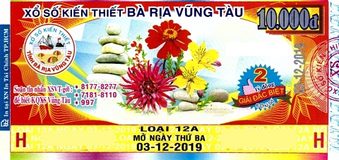 Giải đặc biệt Kỳ vé 12A mở thưởng ngày 03/12/2019