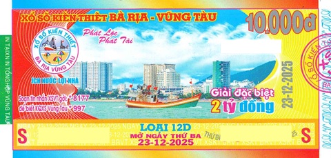 Giải đặc biệt Kỳ vé 12D mở thưởng ngày 23/12/2025