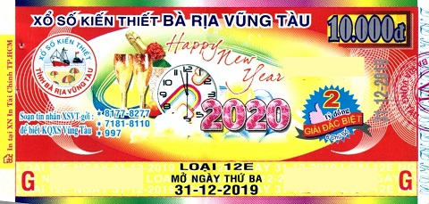 Giải đặc biệt Kỳ vé 12E mở thưởng ngày 31/12/2019